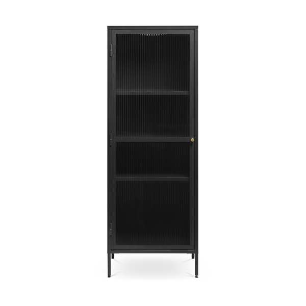 vtwonen Olivine Katja Smalle Metalen Vitrinekast met Ribglas - B 58 cm - Zwart