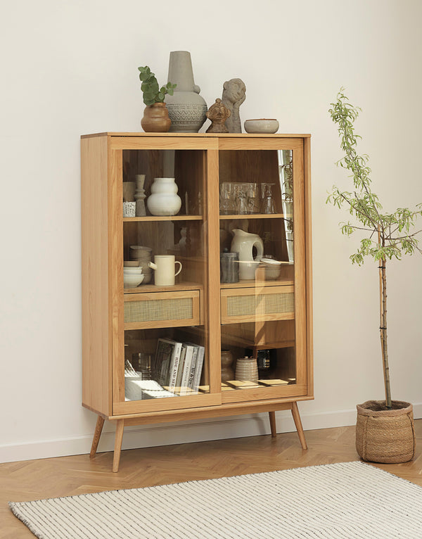 Vtwonen Rebellenclub Vitrinekast Yass - Eiken Met Rattan