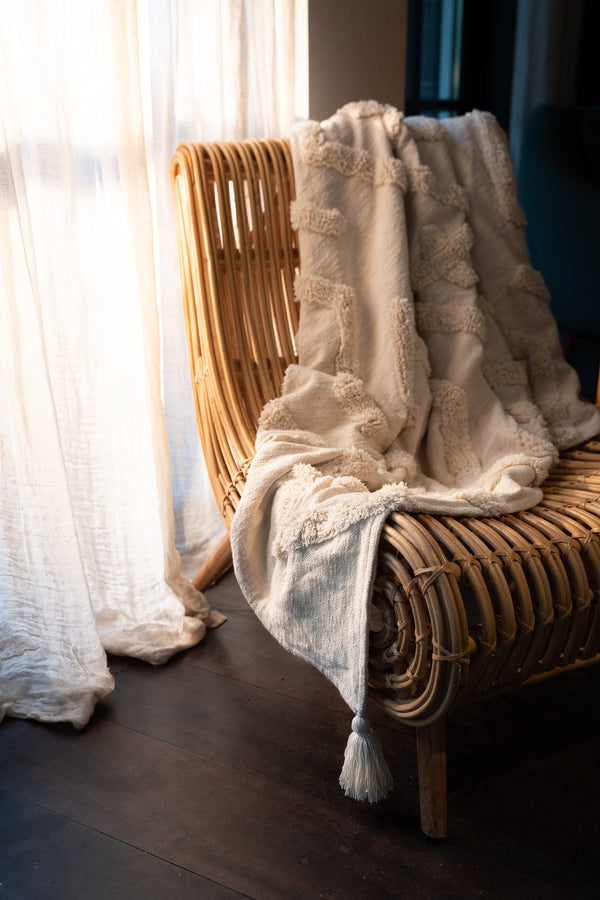 Vtwonen Return To Sender Plaid 130 X 170 Cm Ecru Katoen Met Getuft Patroon Met Kwastjes