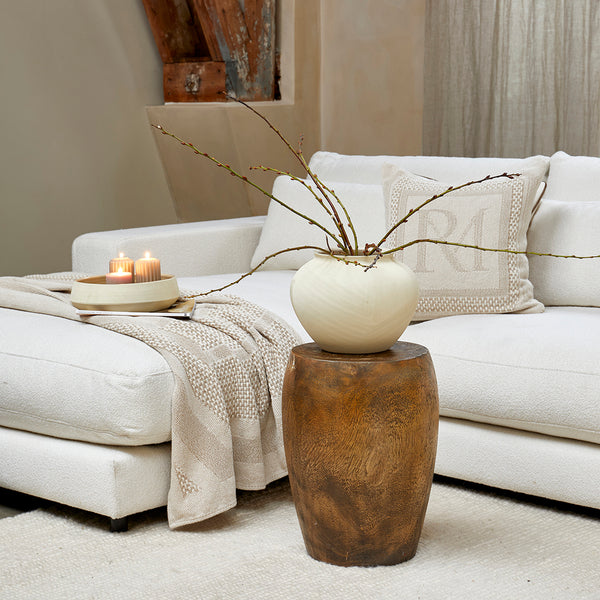 Vtwonen Rivièra Maison - RM Monogram Jacquard Throw 180x130 - Katoen - Flax / Wit