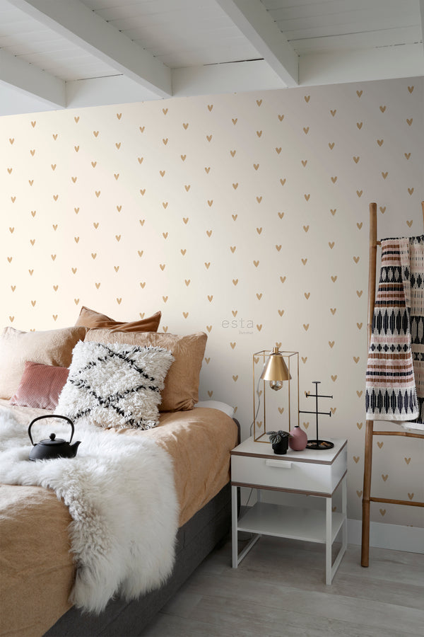 Vtwonen Sanders & Sanders Behang Hartjes Beige En Goud - 0 53 X 10 05 M - 935268