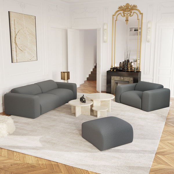 Vtwonen Sia Home - Poefs MYRA - Bouclette Stof - Grafiet Grijs - 75cm