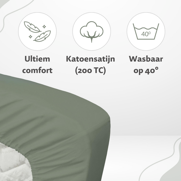 Vtwonen Ten Cate Hoeslaken - 100% Katoensatijn - 180x200 - Groen
