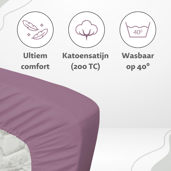 Vtwonen Ten Cate Hoeslaken - 100% Katoensatijn -180x200 - Paars