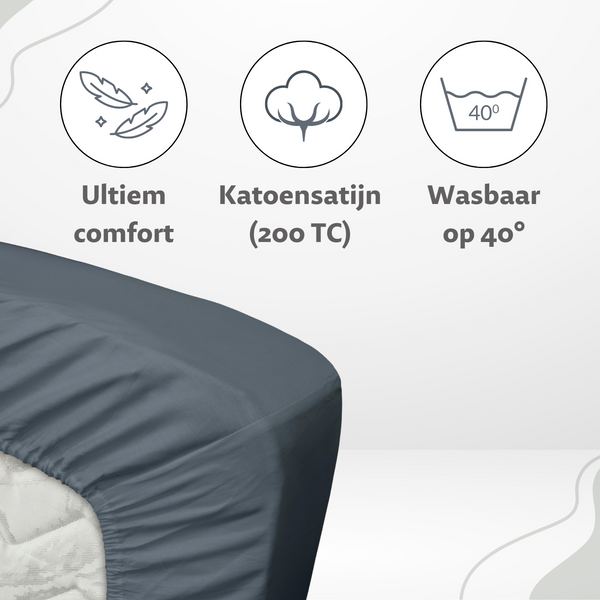 Vtwonen Ten Cate Topper Hoeslaken - 100% Katoensatijn - 140x200 - Donkerblauw