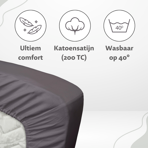 Vtwonen Ten Cate Topper Hoeslaken - 100% Katoensatijn - 160x200 - Antraciet