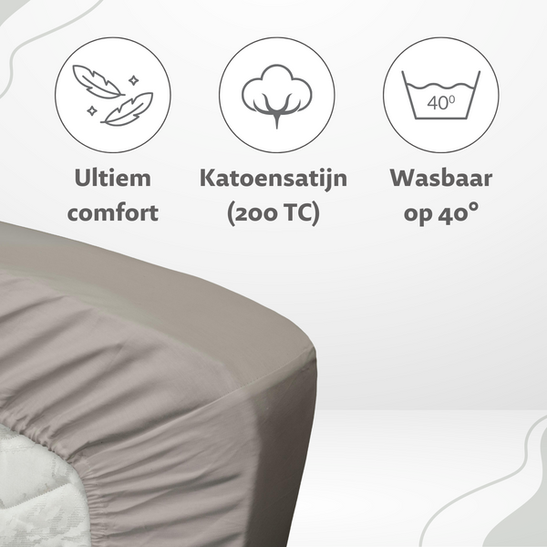 Vtwonen Ten Cate Topper Hoeslaken - 100% Katoensatijn - 90x200 - Grijs