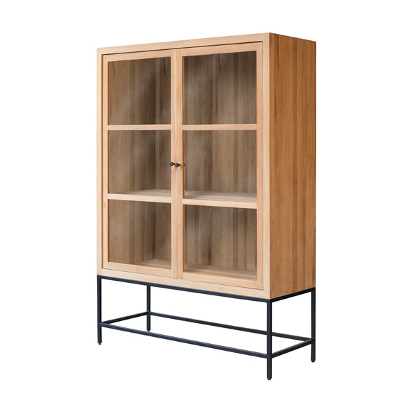 vtwonen Tikamoon Babeth - Hoge vitrinekast van massief teakhout - Naturel