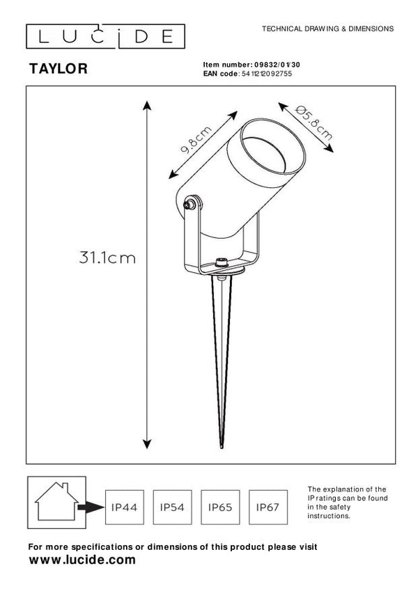 Vtwonen Lucide Tuinspot TAYLOR - 1xGU10 - Zwart