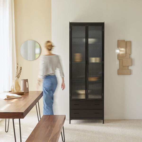 Vtwonen Tikamoon Emil - Hoge Metalen Vitrine - Zwart