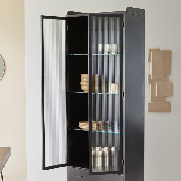 Vtwonen Tikamoon Emil - Hoge Metalen Vitrine - Zwart