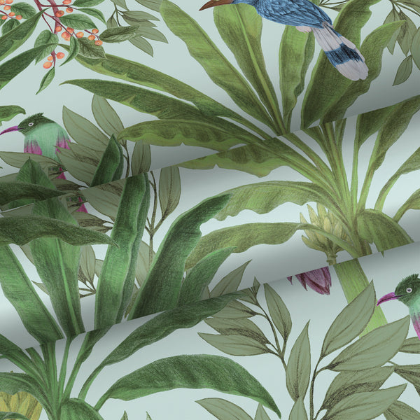 Vtwonen Walls4You Behang Tropische Jungle Bladeren En Paradijsvogels Mintgroen En Groen - 0 53 X 10 05 M - 935331