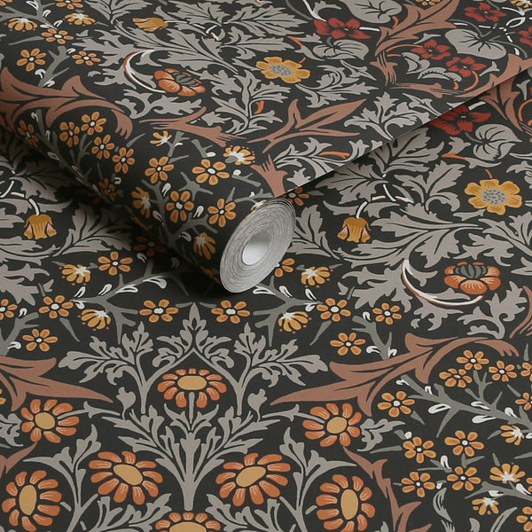 Vtwonen William Morris At Home Vliesbehang Blackthorn Charcoal & Burnt Orange