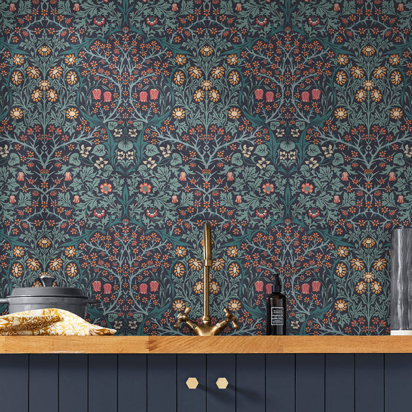 Vtwonen William Morris At Home Vliesbehang Blackthorn Navy
