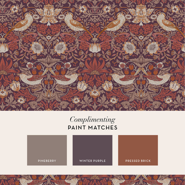 Vtwonen William Morris At Home Vliesbehang Strawberry Thief Plum