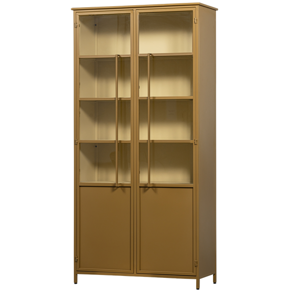 Vtwonen WOOOD 2-deurs Vitrinekast XL Exhibit - Metaal - Geel - 200x99x44 Cm