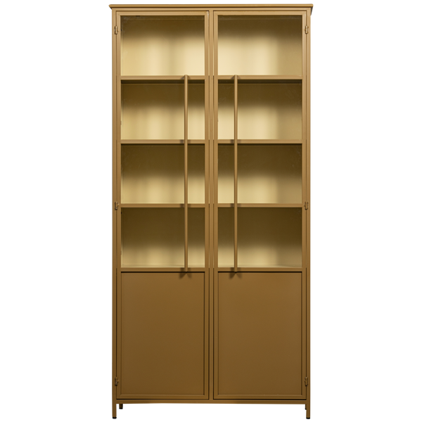 vtwonen WOOOD 2-deurs vitrinekast XL Exhibit - Metaal - Geel - 200x99x44 cm