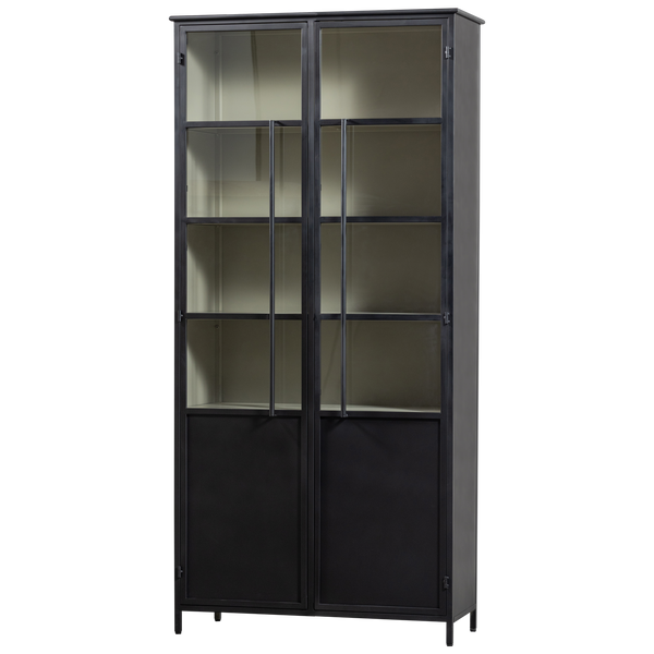 Vtwonen WOOOD 2-deurs Vitrinekast XL Exhibit - Metaal - Zwart - 200x99x44 Cm