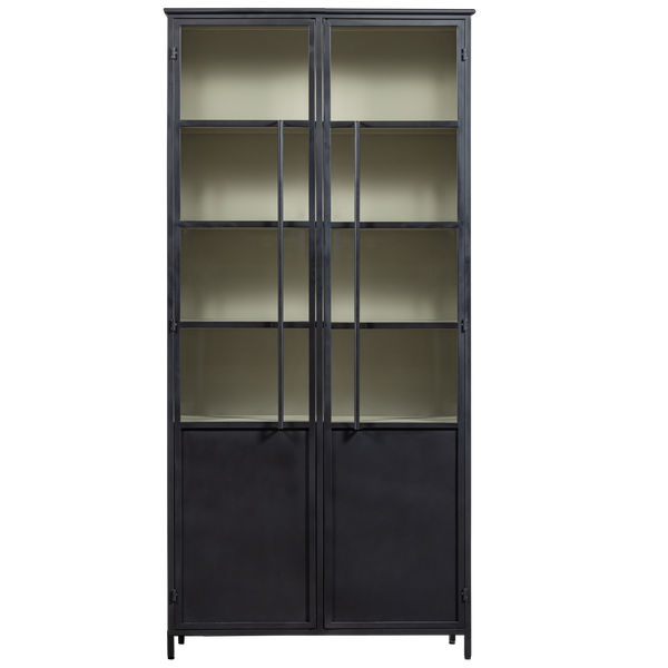 vtwonen WOOOD 2-deurs vitrinekast XL Exhibit - Metaal - Zwart - 200x99x44 cm
