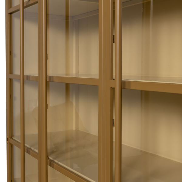 Vtwonen WOOOD 3-deurs Vitrinekast XL Exhibit - Metaal - Geel - 200x140x44