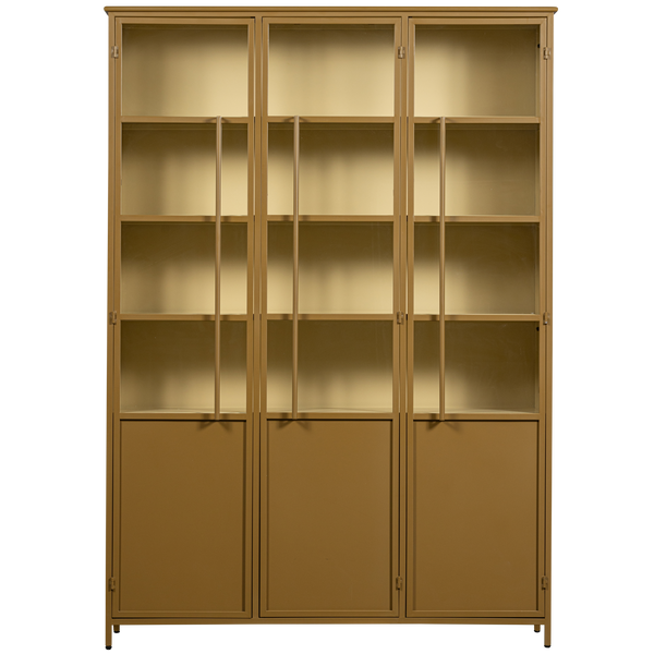 vtwonen WOOOD 3-deurs vitrinekast XL Exhibit - Metaal - Geel - 200x140x44