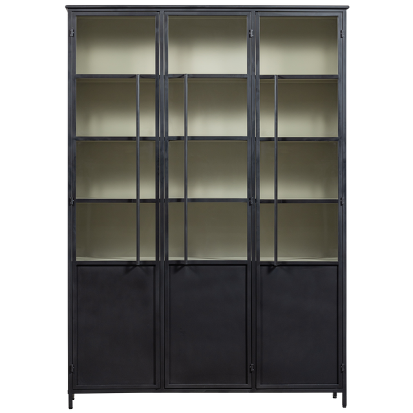 vtwonen WOOOD 3-deurs vitrinekast XL Exhibit - Metaal - Zwart - 200x140x44 cm