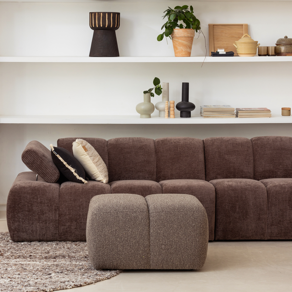 Vtwonen WOOOD Poef Mojo - Bouclé - Bruin Melange - 80x60x45