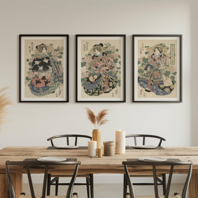 walljar Keisai Eisen - Paraderende Courtisanes - Drieluik