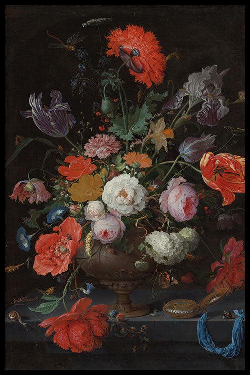 walljar Mignon - Stilleven met Bloemen en een Horloge