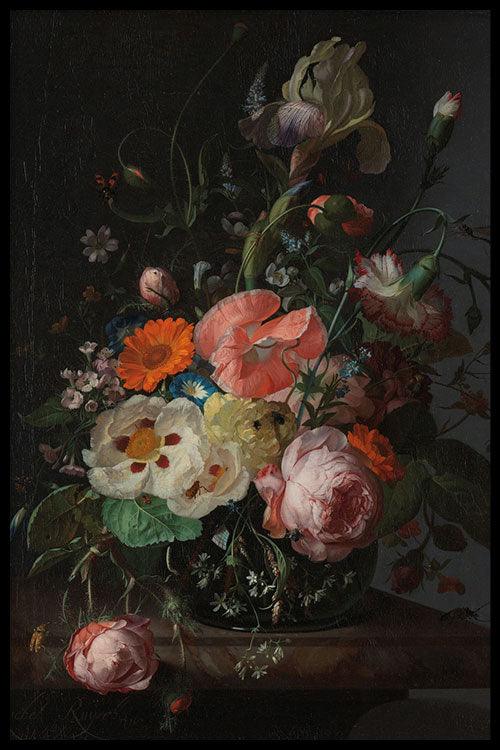 walljar Rachel Ruysch - Stilleven met Bloemen op Marmeren Tafelblad