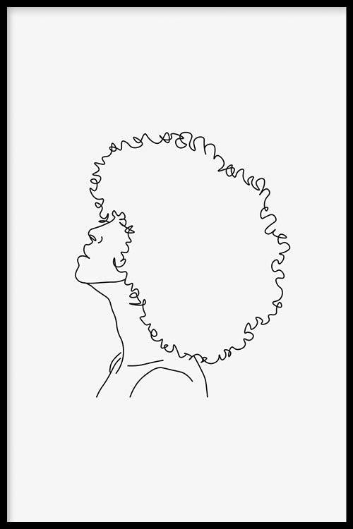 walljar Afro Woman Line Art
