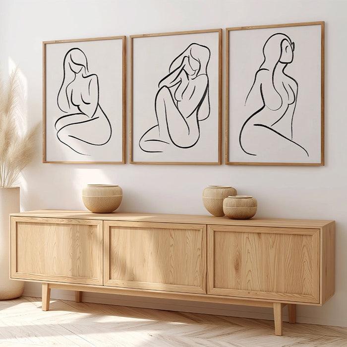 walljar Female Line Art Minimalistische Drieluik