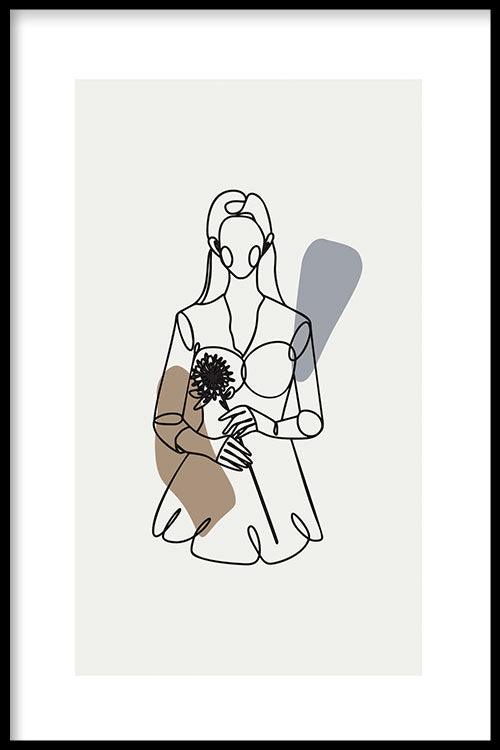 walljar Flower Girl Line Art