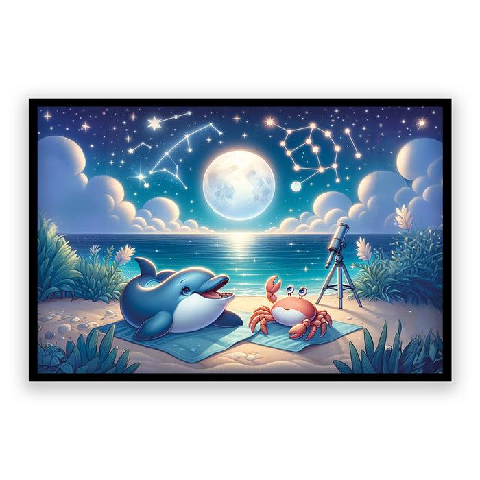Walljar Sterrennacht Met Dolfijn En Krab