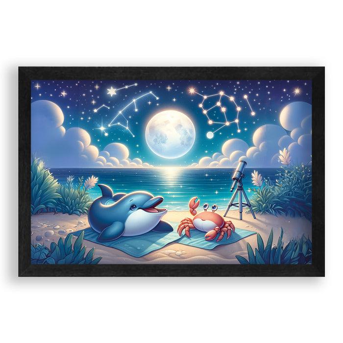 Walljar Sterrennacht Met Dolfijn En Krab