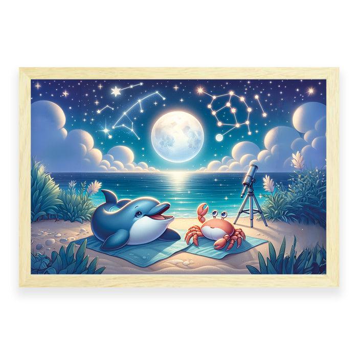 Walljar Sterrennacht Met Dolfijn En Krab