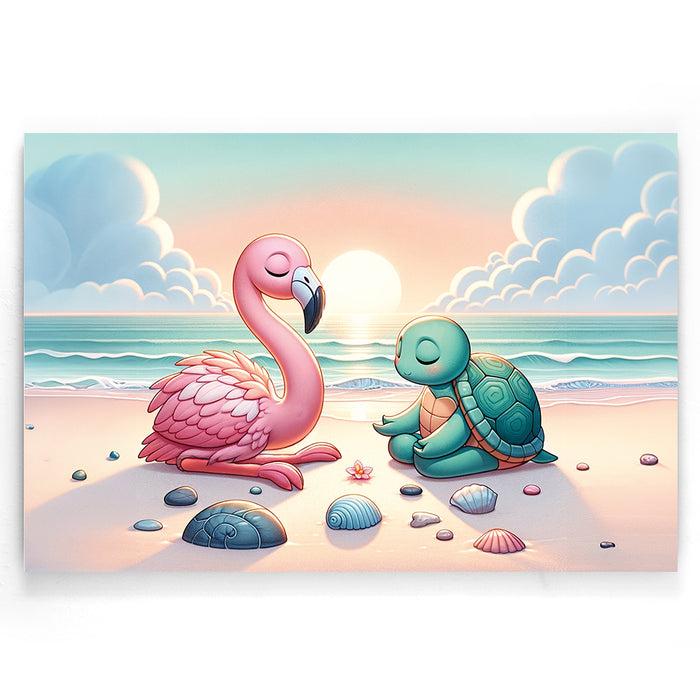 walljar Strand Yoga met flamingo en schildpad