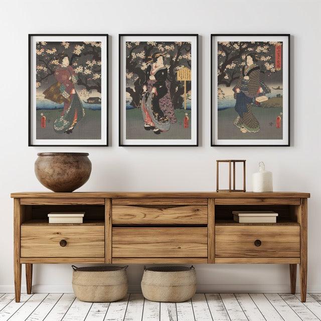 walljar Utagawa - Avond wandeling - Drieluik