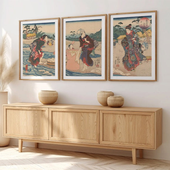 walljar Utagawa - Chofu Tama Rivier - Drieluik