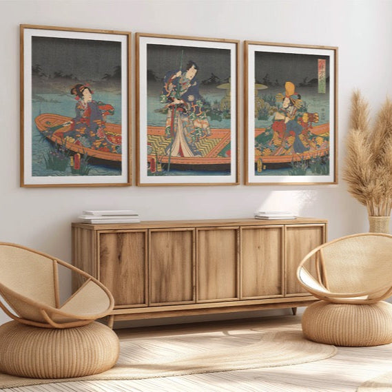 walljar Utagawa Kunisada - Rowing Boat - Drieluik