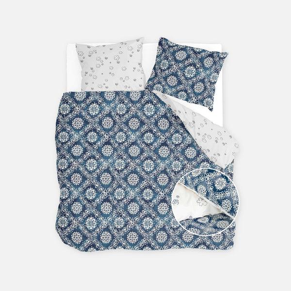 walra Dekbedovertrek Crossed Flowers Blauw / Off White