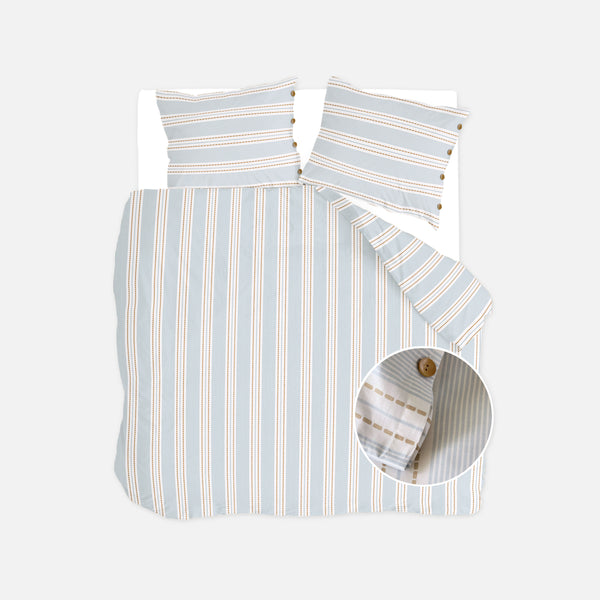 walra Dekbedovertrek Remade Striped Harmony Off White / Blauw