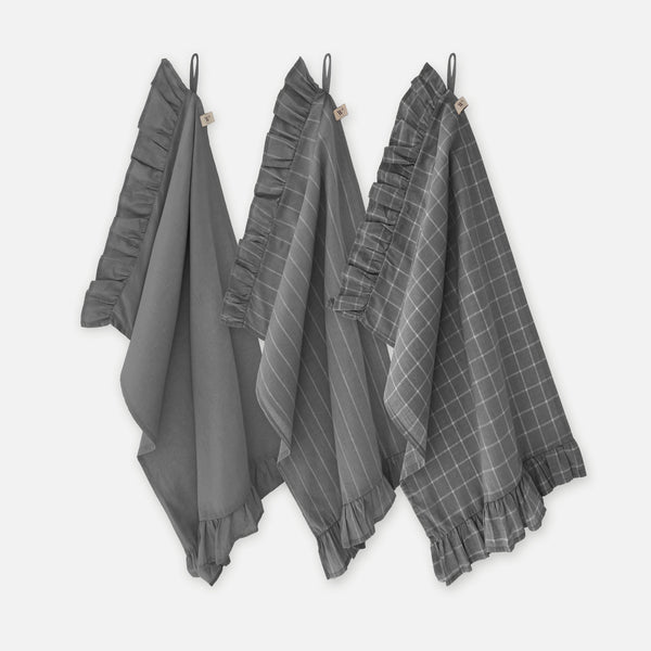 walra Keukenset Lovely Linen Ruffles Antraciet 3x 50x70 cm