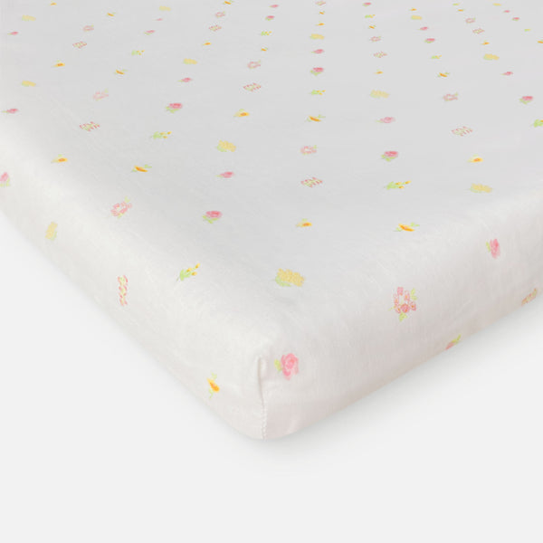 walra Ledikanthoeslaken Flower Friends Roze 60x120 cm