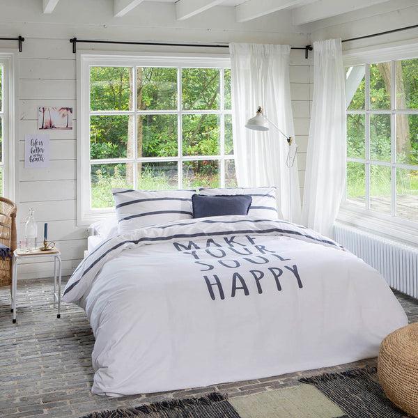 Walra Dekbedovertrek Happy Wake Up Wit / Blauw