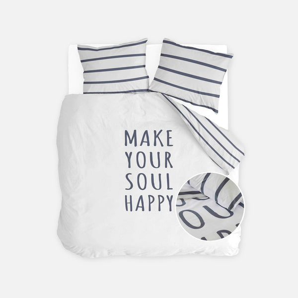 walra Dekbedovertrek Happy Wake Up Wit / Blauw