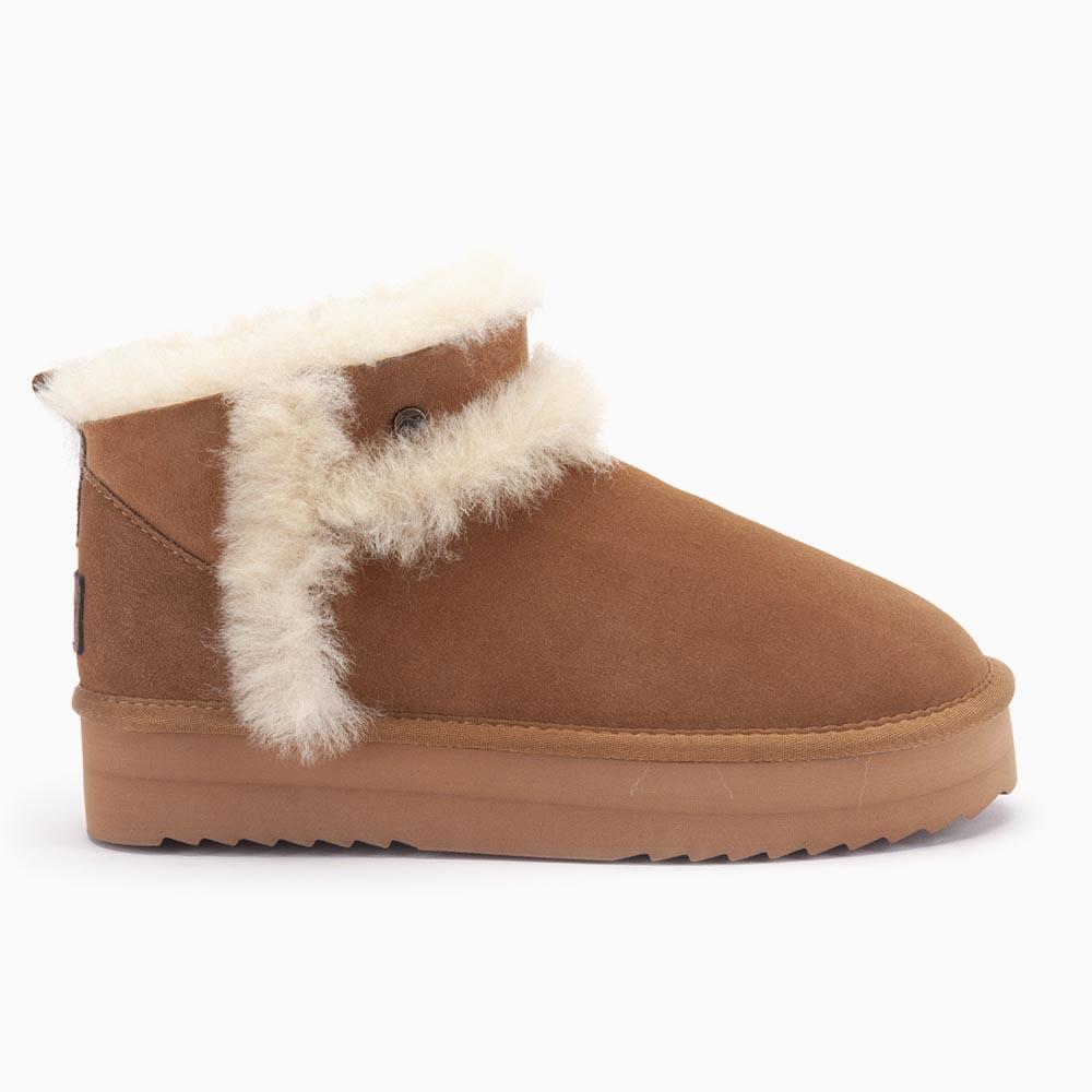 warmbat Warmbat Durack dames suède boot plateau wool cognac