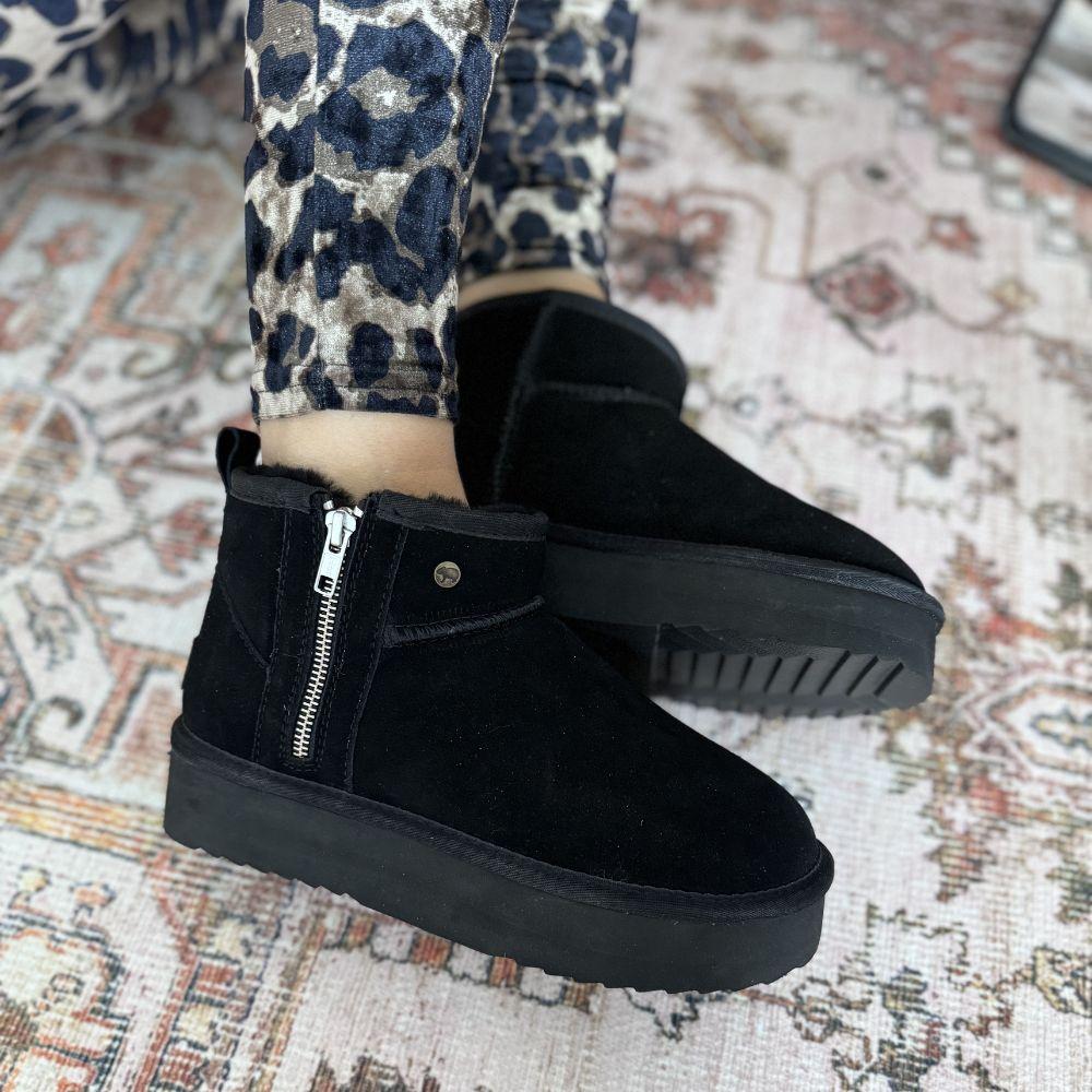 Warmbat Warmbat Durack Dames Suède Boot Plateau Zipper Black