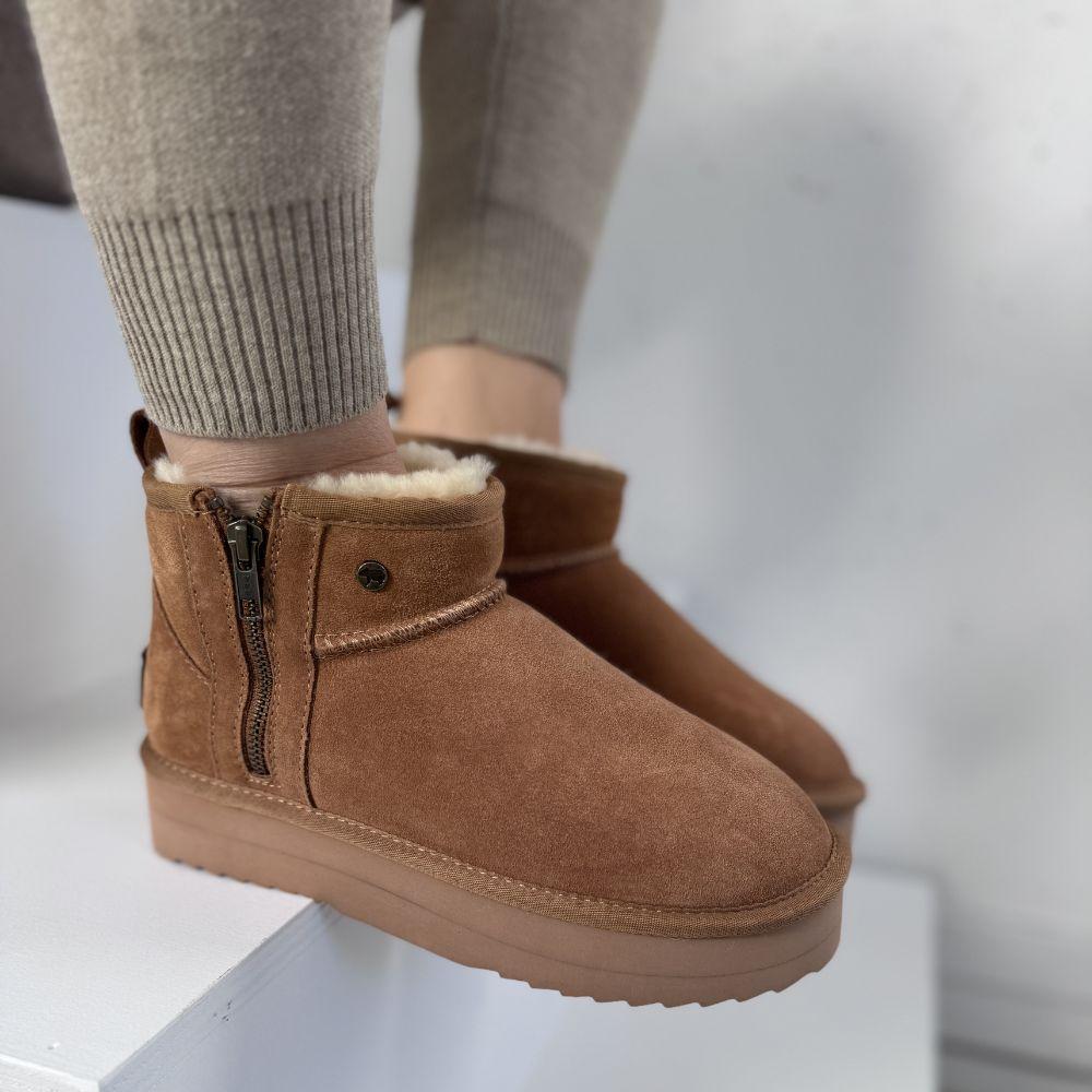 Warmbat Warmbat Durack Dames Suède Boot Plateau Zipper Cognac