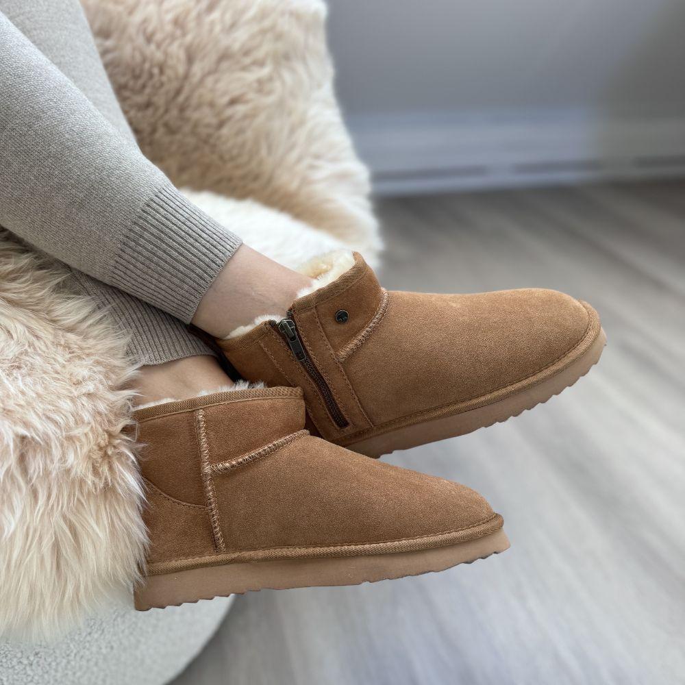 Warmbat Warmbat Durack Dames Suède Boot Zipper Cognac